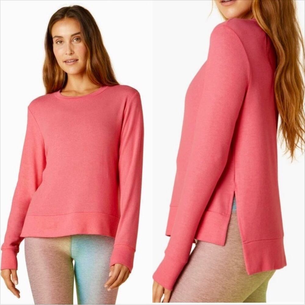 Beyond Yoga Pink Crush Crew Side Split Slit Long Sleeve Pullover Sweater XL